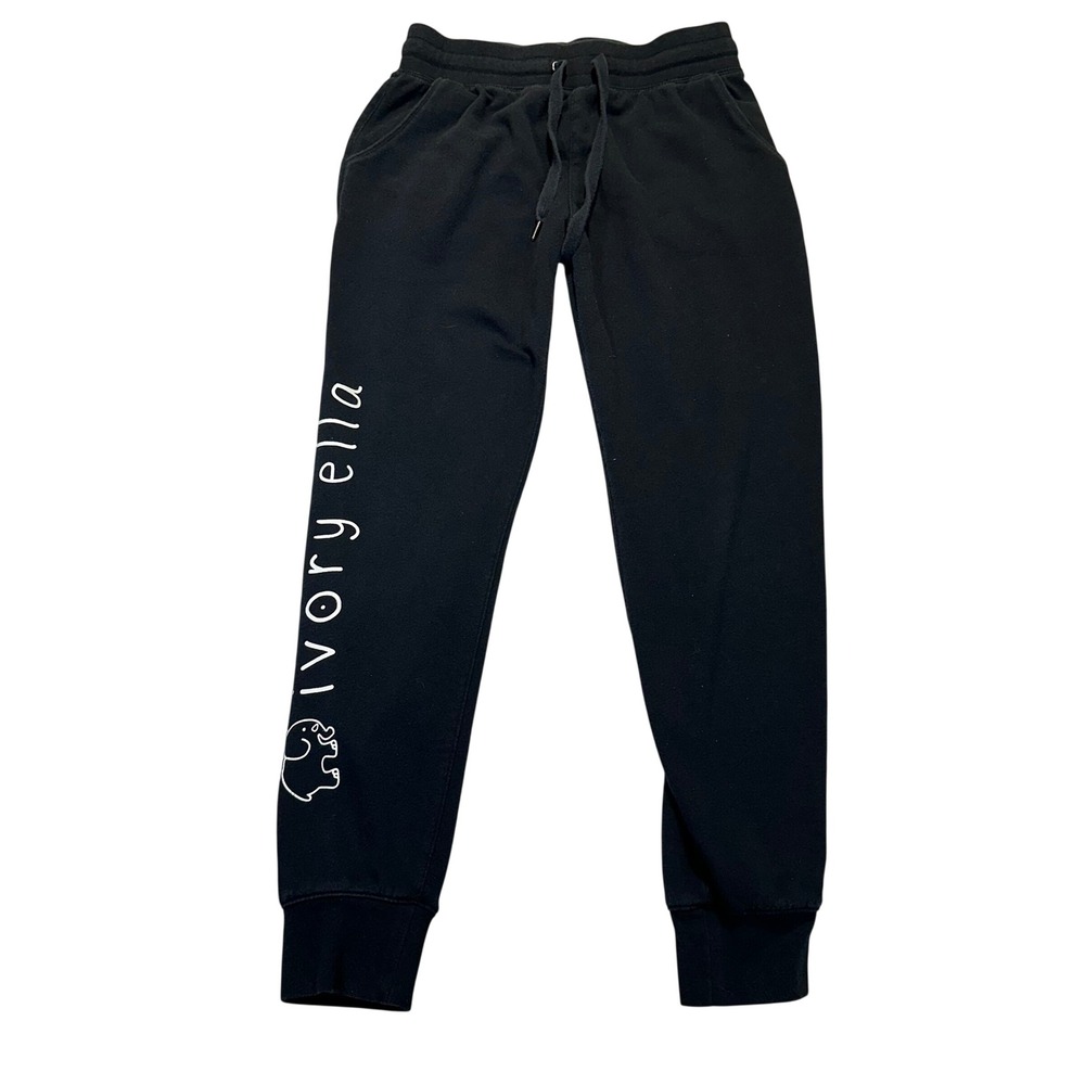 Ivory Ella Jogger Sweatpants Women XS Black Elephant Logo Loungewear Cozy Casual